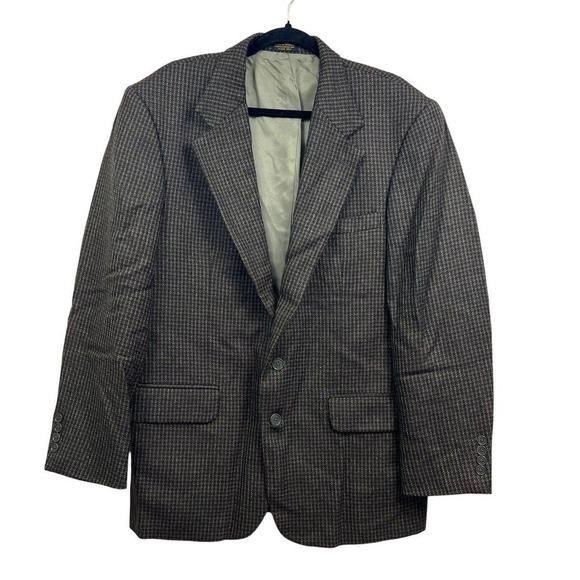 Oscar de la Renta‎ Wool Blazer Sport Coat Men Size 41R 2 Button Houndstooth - Picture 1 of 8